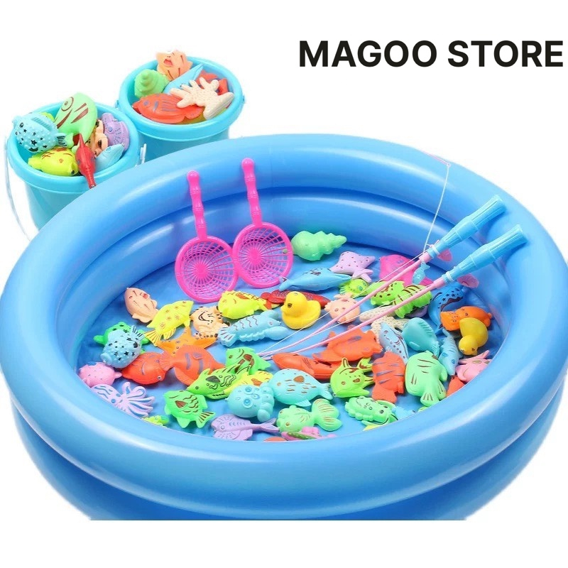 Bộ đồ chơi câu cá cho bé 42 chi tiết có gắn nam châm bao gồm cần câu nhựa, bể phao 2 tầng cho trẻ thỏa thích vui chơi