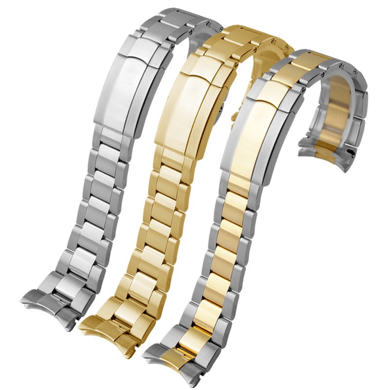 Dây đồng hồ Rolex 3 mắt đúc đặc loại xịn, thép không gỉ size 20 ,tặng chốt và tool thay dây
