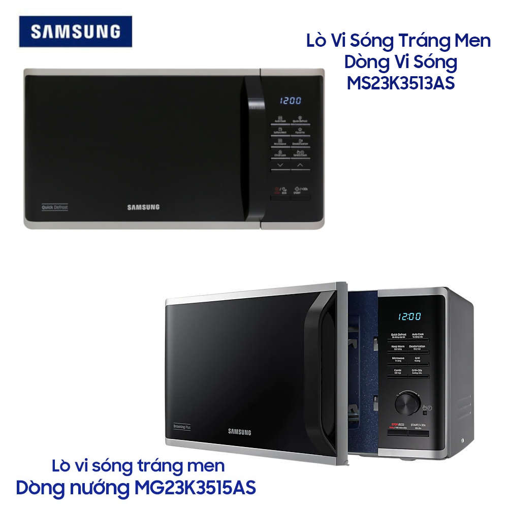 Lò vi sóng tráng men Samsung Hàn Quốc MG23K3515AS dung tích 23L công suất 800W sản xuất Malaysia