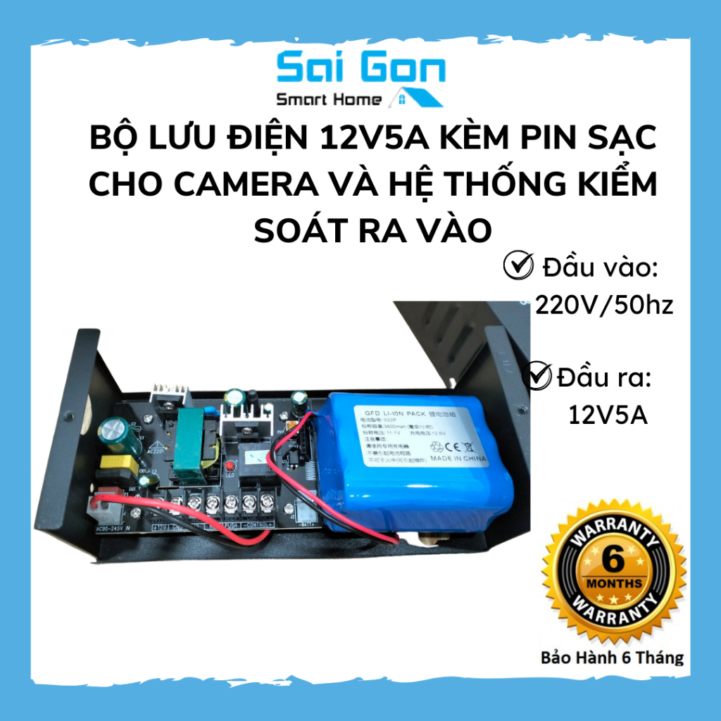 Bộ Lưu Điện 12v5a UPS Cho Camera, Modem Wifi, Kiểm Soát Cửa, Khóa Điện,... Khi Mất Điện KÈM PIN SẠC