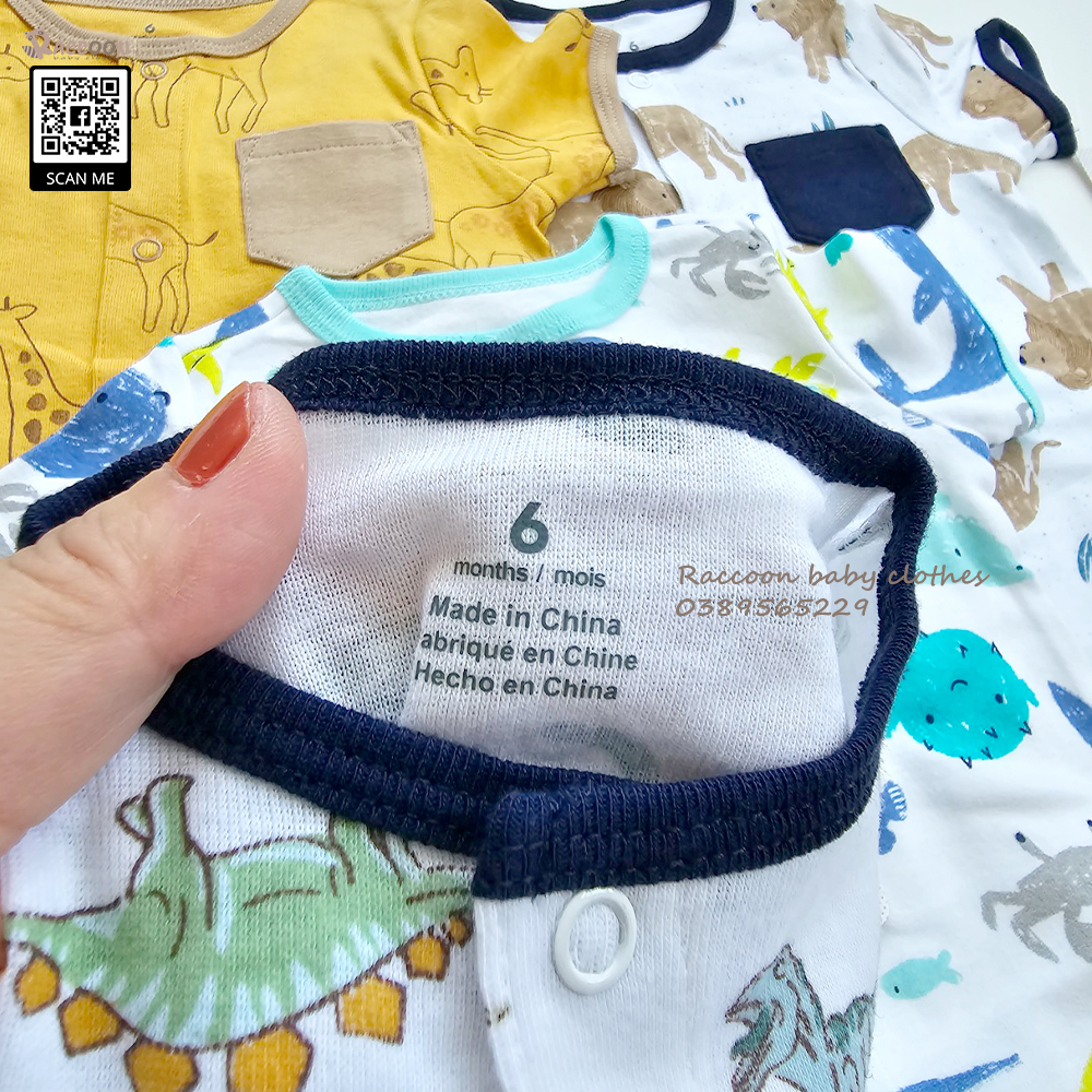 Bộ đồ liền thân tay ngắn cúc trước thêu 3D romper body đùi bé trai xuất dư C.a.r.ter's