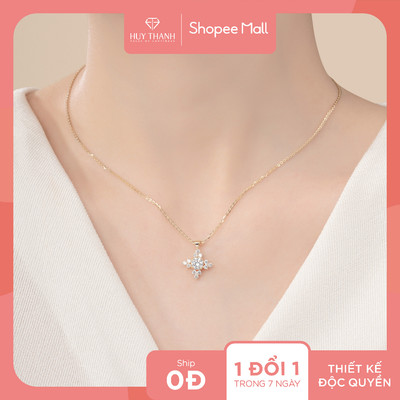 Dây Chuyền Vàng Tây 14K Thiết Kế Hình Bông Tuyết Đơn Giản Đính Đá CZ Cao Cấp DCMAMD596 Huy Thanh Jewelry