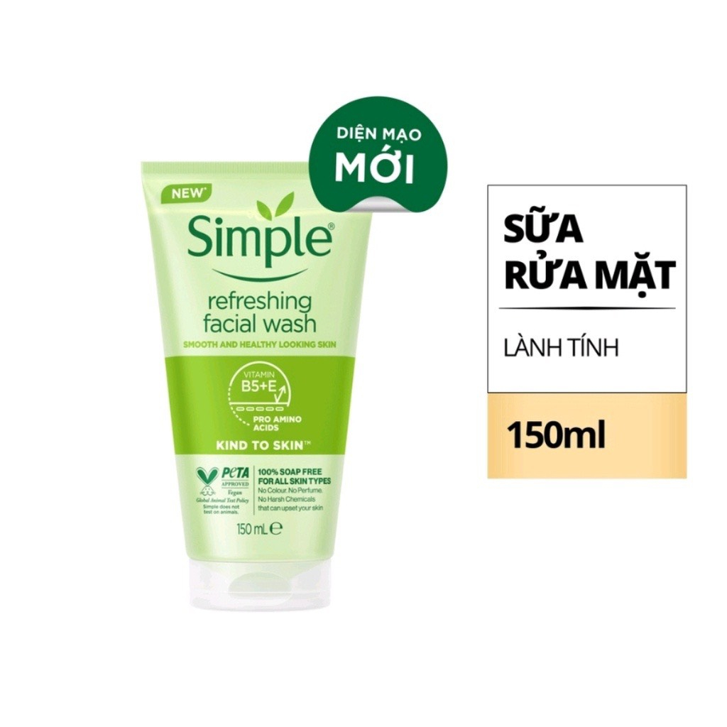 Sữa rửa mặt Simple lành tính sạch thoáng cho da nhạy cảm 150ml