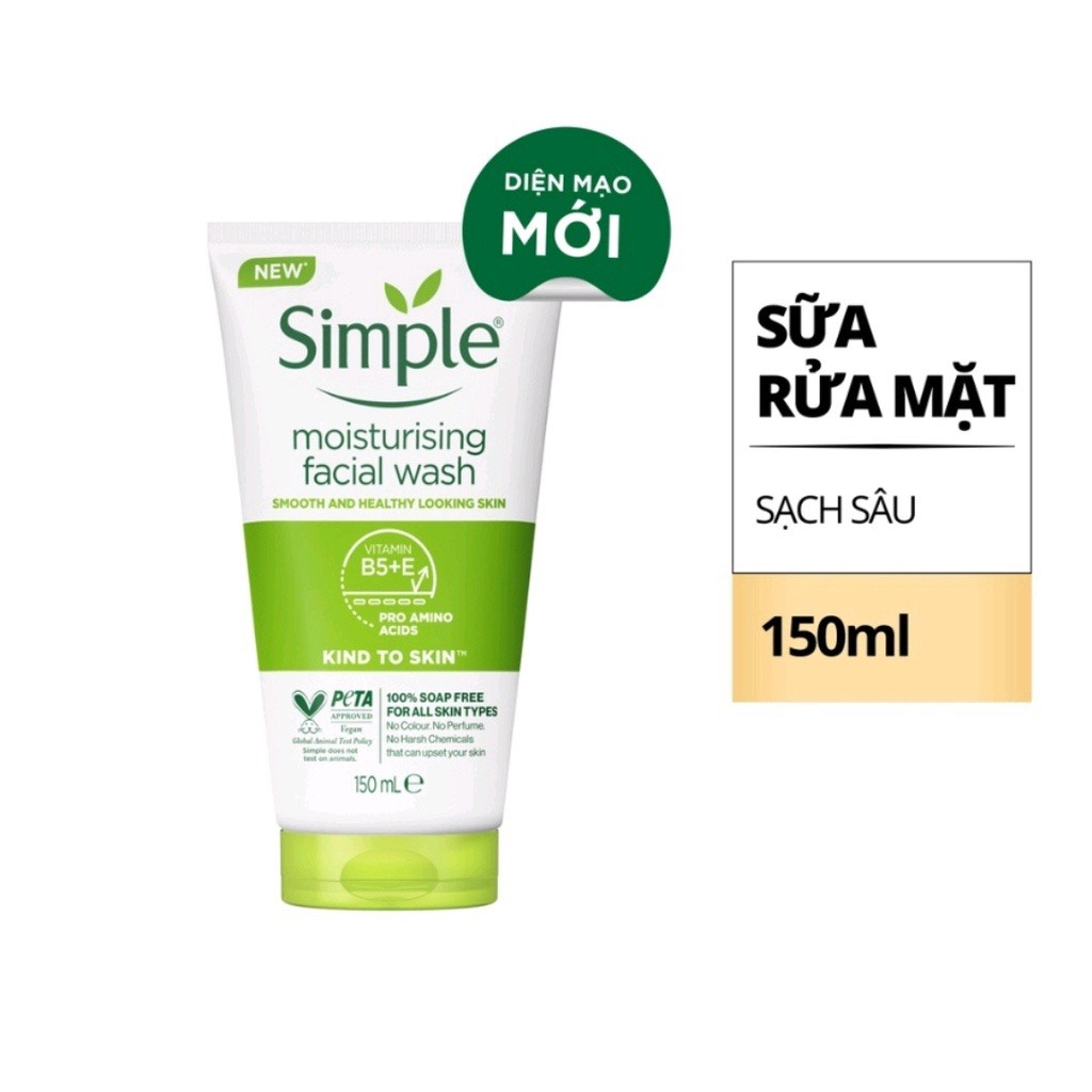 Sữa rửa mặt Simple lành tính sạch thoáng cho da nhạy cảm 150ml