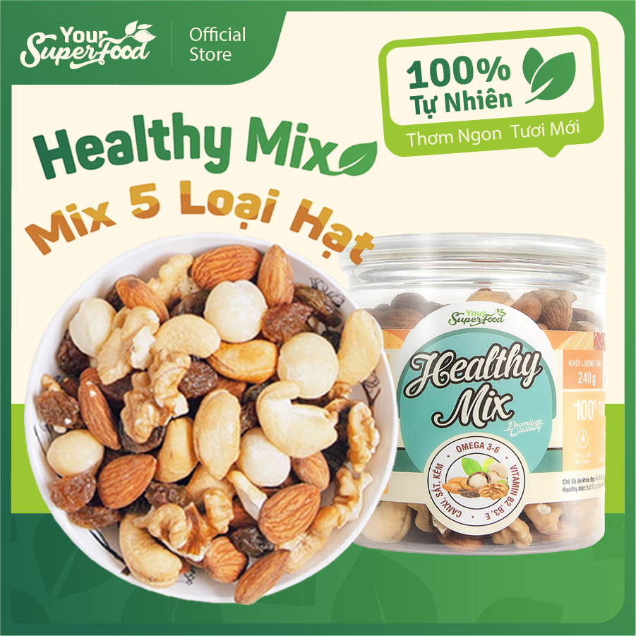 Hạt Dinh Dưỡng Nhân Óc Chó Macca Hạnh Nhân Nho Hạt Điều Ăn Kiêng Ngũ Cốc Giảm Cân Eat Clean Your Superfood 240g