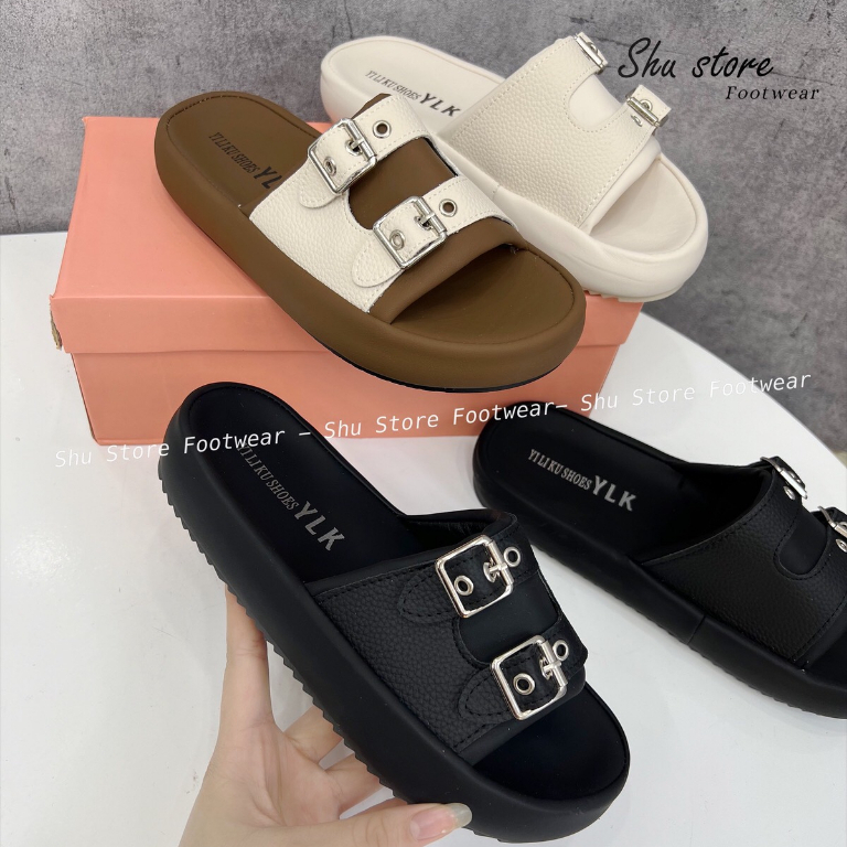 Shu Store | Dép đế bằng đúc bảng ngang 2 quai khóa gài thời trang mới cho nữ 2023