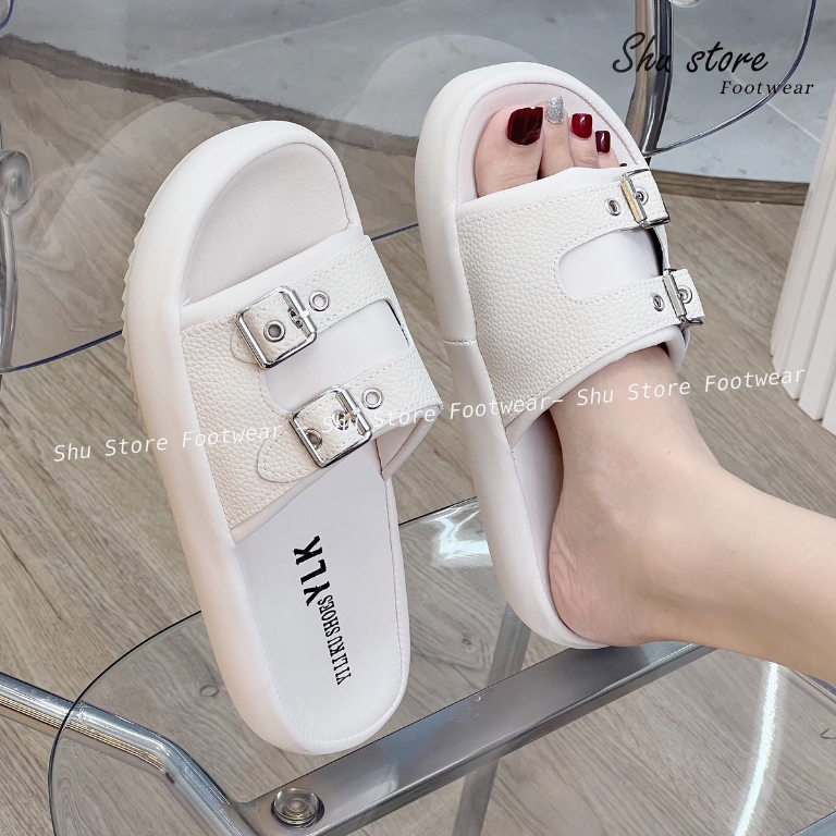 Shu Store | Dép đế bằng đúc bảng ngang 2 quai khóa gài thời trang mới cho nữ 2023
