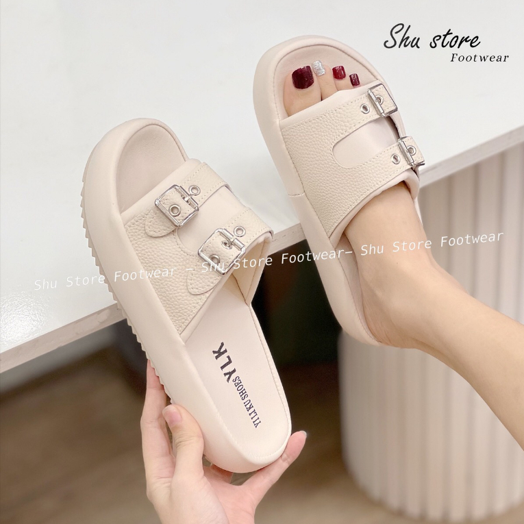 Shu Store | Dép đế bằng đúc bảng ngang 2 quai khóa gài thời trang mới cho nữ 2023