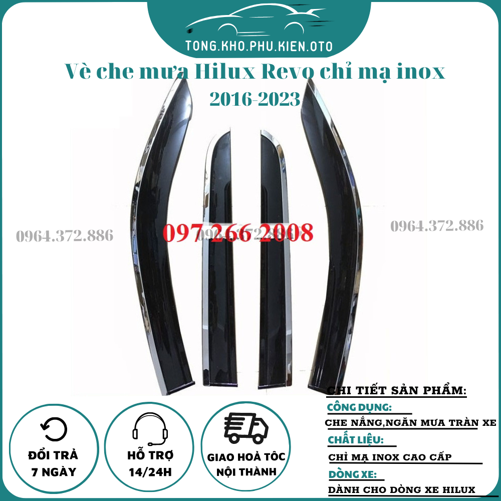 Vè Che Mưa Chỉ INOX Xe Hilux Revo đời 2016-2023 Hàng Cao Cấp nhất thị trường