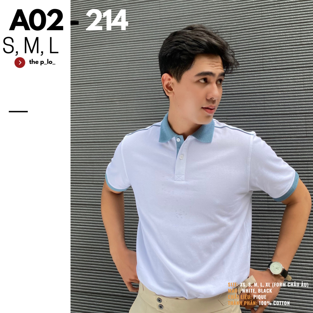 Áo thun nam Polo Pique Cotton USA Phối viền xanh thấm hút tối đa No.A02 - 214