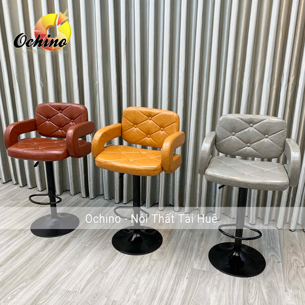 Ghế Quầy Lễ Tân, Ghế Trang Điểm Đĩa Tròn Mẫu Manly Chân Đen Cao 60-80Cm (Hàng Có Sẵn)