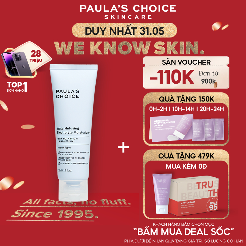 Kem dưỡng ẩm ngậm nước giàu chất điện giải Paula's Choice Water-Infusing Electrolyte Moisturizer 50ml Mã 7000