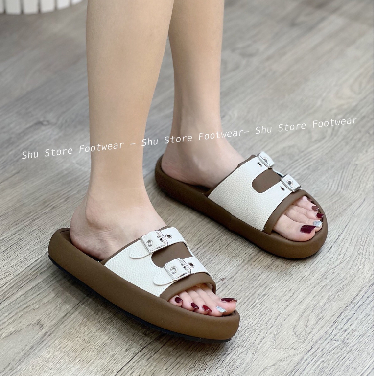 Shu Store | Dép đế bằng đúc bảng ngang 2 quai khóa gài thời trang mới cho nữ 2023