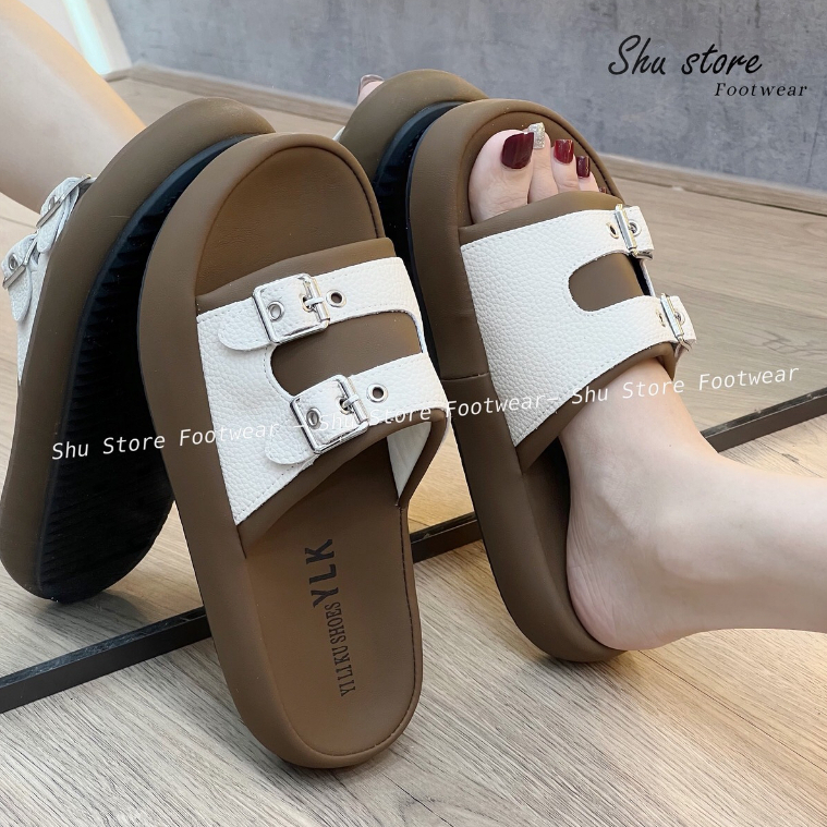 Shu Store | Dép đế bằng đúc bảng ngang 2 quai khóa gài thời trang mới cho nữ 2023