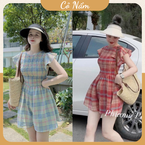Jumpsuit Nữ Jum Kẻ Hở Lưng Cánh Tiên Chun Ngực Siêu Xinh