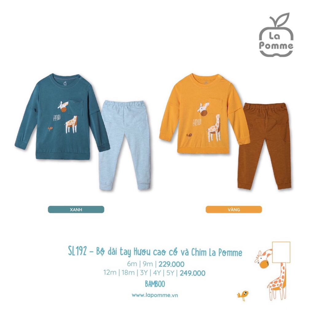 9-12M Bộ quần áo dài tay hươu cao cổ và chim cho bé LA POMME SL192