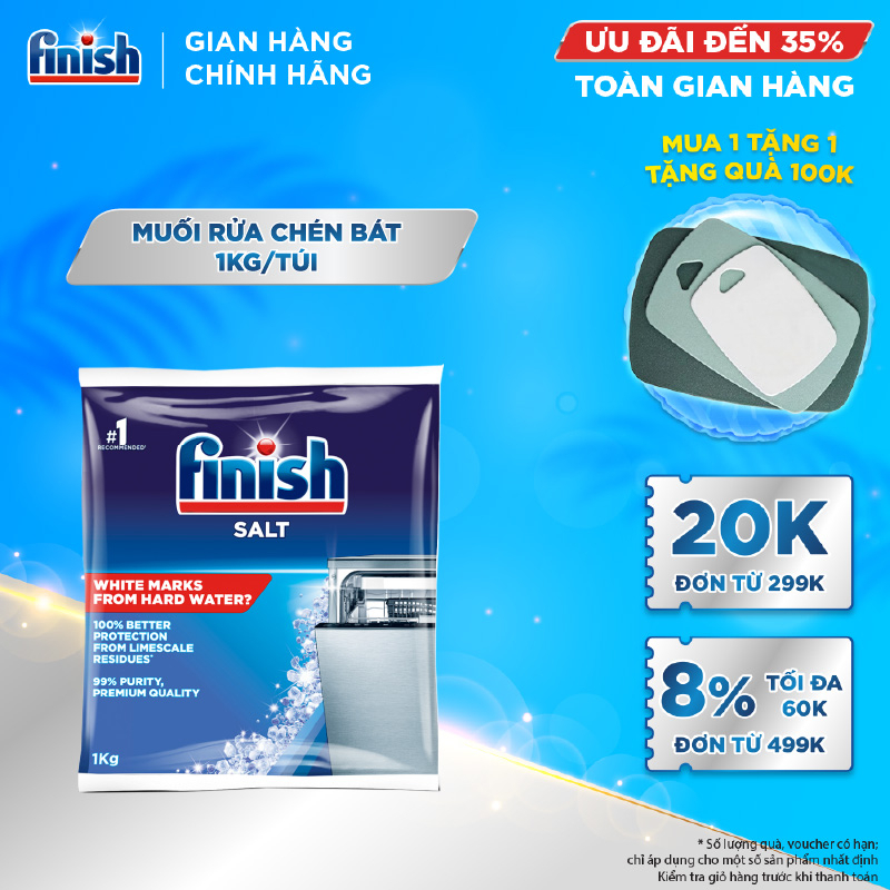 Muối Rửa Chén Bát Finish Salt - Bịch 1KG