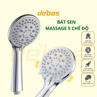 Vòi sen tắm bát tay sen tắm nóng lạnh 5 chế độ cao cấp kèm dây sen inox và cài sen dán tường Debas MS01