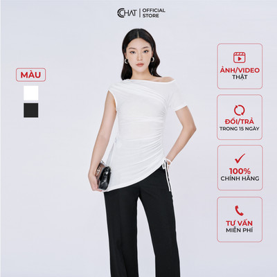Áo Thun 𝐂𝐂𝐇𝐀𝐓 Kiểu Rúm Lệch Vai Rút Chất Vải Mềm Mịn Co Giãn 4 Chiều 53TNC2033OT