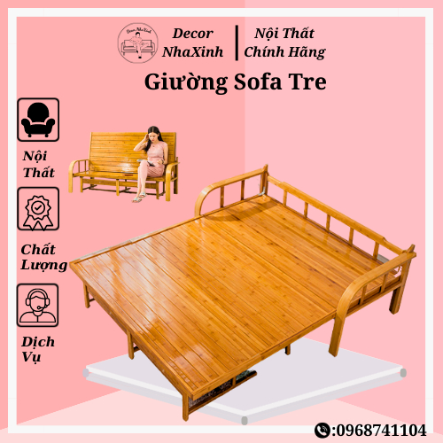 (100% TRE TỰ NHIÊN) Ghế Giường Tre Thông Minh, Giường Tre Xếp Gấp Gọn 2 Trong 1 Tiện Lợi...KT: 1m,1m2,1m5x1m9