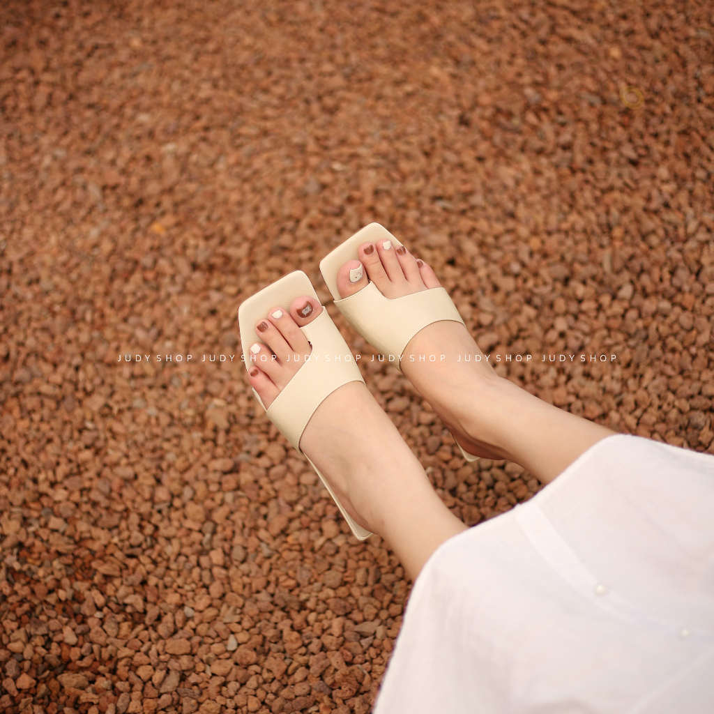 Dép Guốc Moa Moe Xỏ Ngón Bản Ngang Mũi Vuông Cao 5p