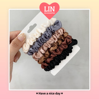 (Bộ 6 cái) Scrunchies Nhỏ Cột Tóc Vải LIN Thanh Lịch Phong Cách Hàn Quốc