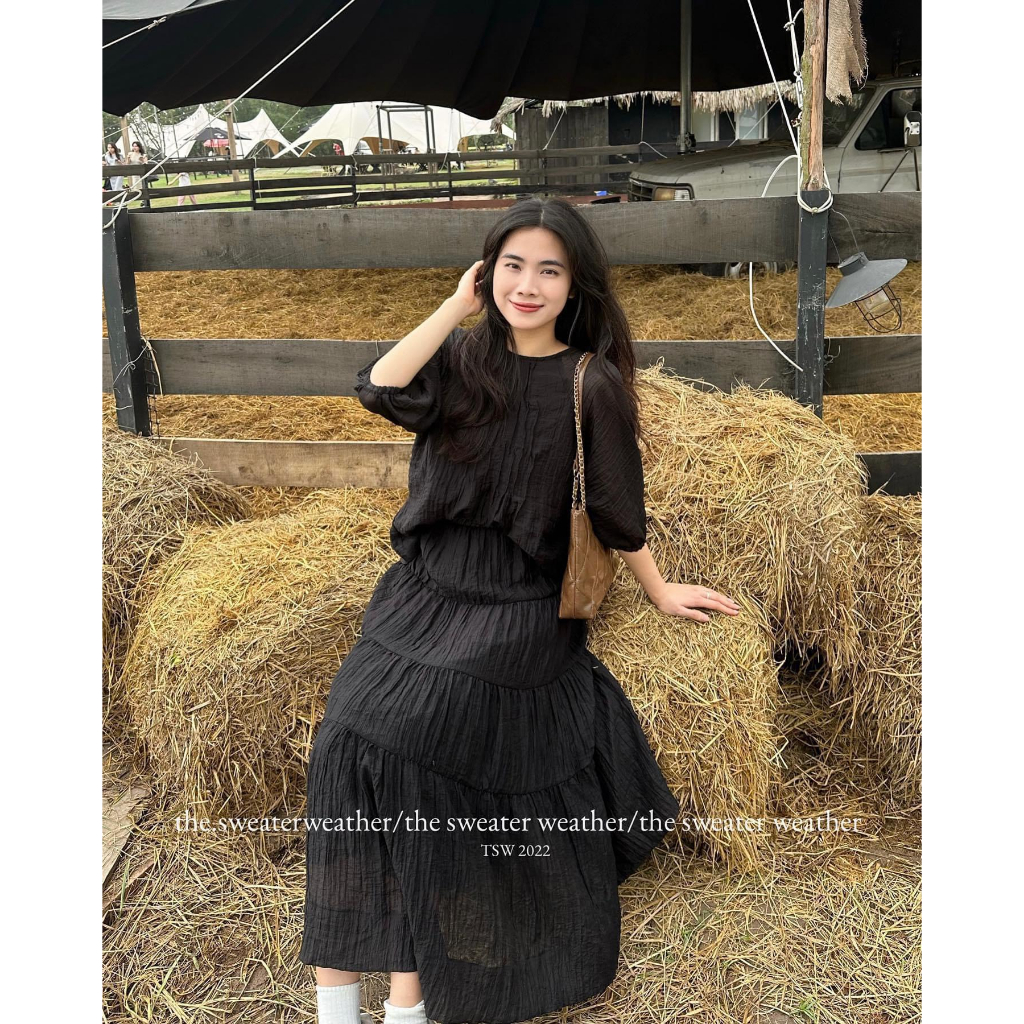 Set váy áo nữ, đầm nữ tơ nhăn dáng dài trơn khoogn họa tiết basic freesize phom suông hàn quốc vintage Ylydress C1630