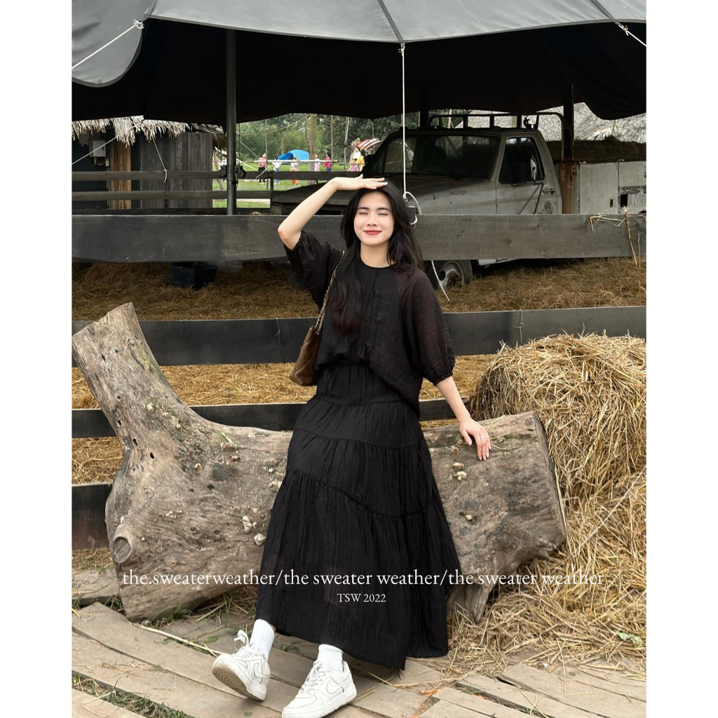 Set váy áo nữ, đầm nữ tơ nhăn dáng dài trơn khoogn họa tiết basic freesize phom suông hàn quốc vintage Ylydress C1630