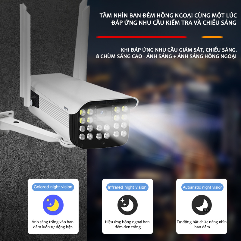 Camera Ngoài trời YCC365 PLUS thân xoay 4 râu 5.0 20ED  -   BAN ĐÊM CÓ MÀU