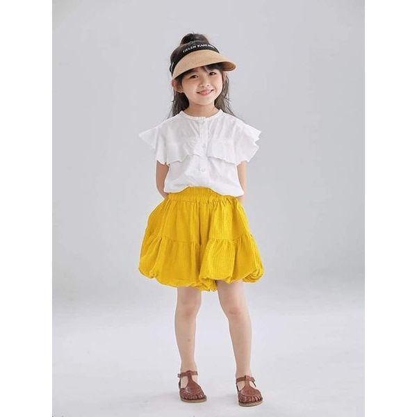 Set áo sơ mi trắng quần boom Bé Gái xuất Hàn