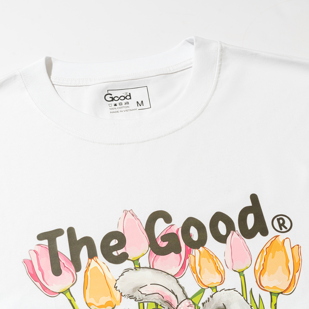 Áo Phông Nữ THE GOOD "Rabbit & Tulip" Form Oversize, Áo Thun Họa Tiết Hoa Chất Liệu Cotton Co Giãn