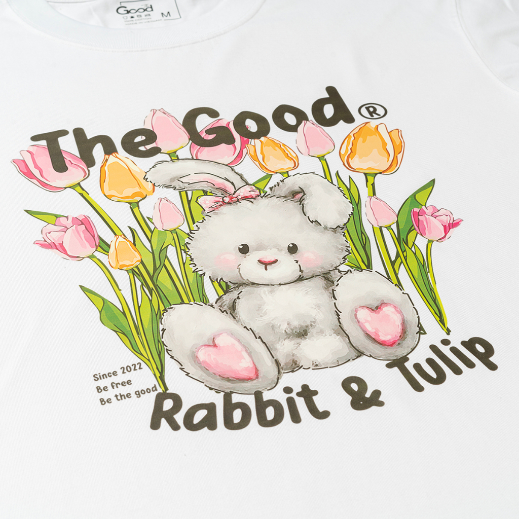 Áo Phông Nữ THE GOOD "Rabbit & Tulip" Form Oversize, Áo Thun Họa Tiết Hoa Chất Liệu Cotton Co Giãn