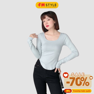 Áo thun nữ tay dài FM Style chất thun gân cổ U lai bầu thời trang basic nhiều màu sắc phong cách ulzzang 211070122
