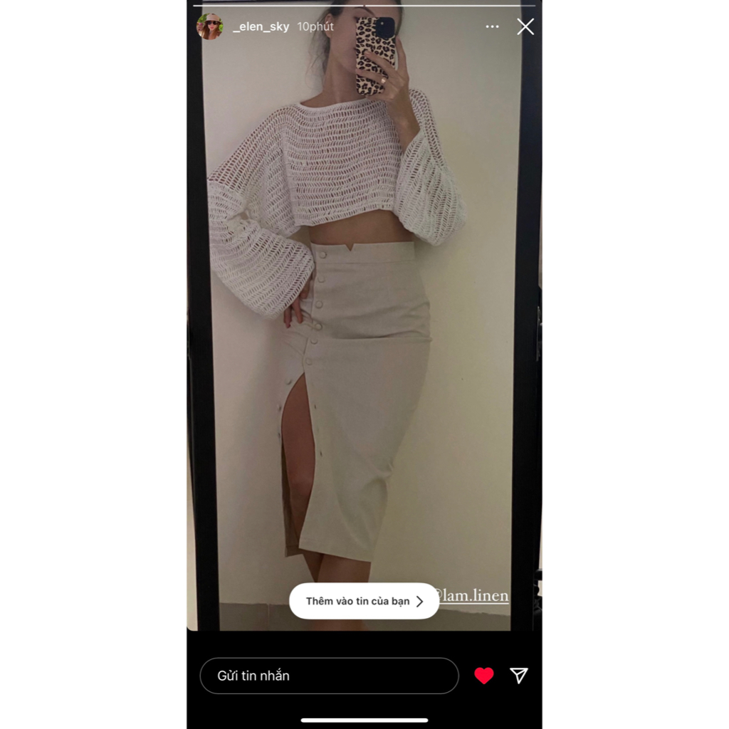 Chân váy ôm Midi nút bọc vải Linen