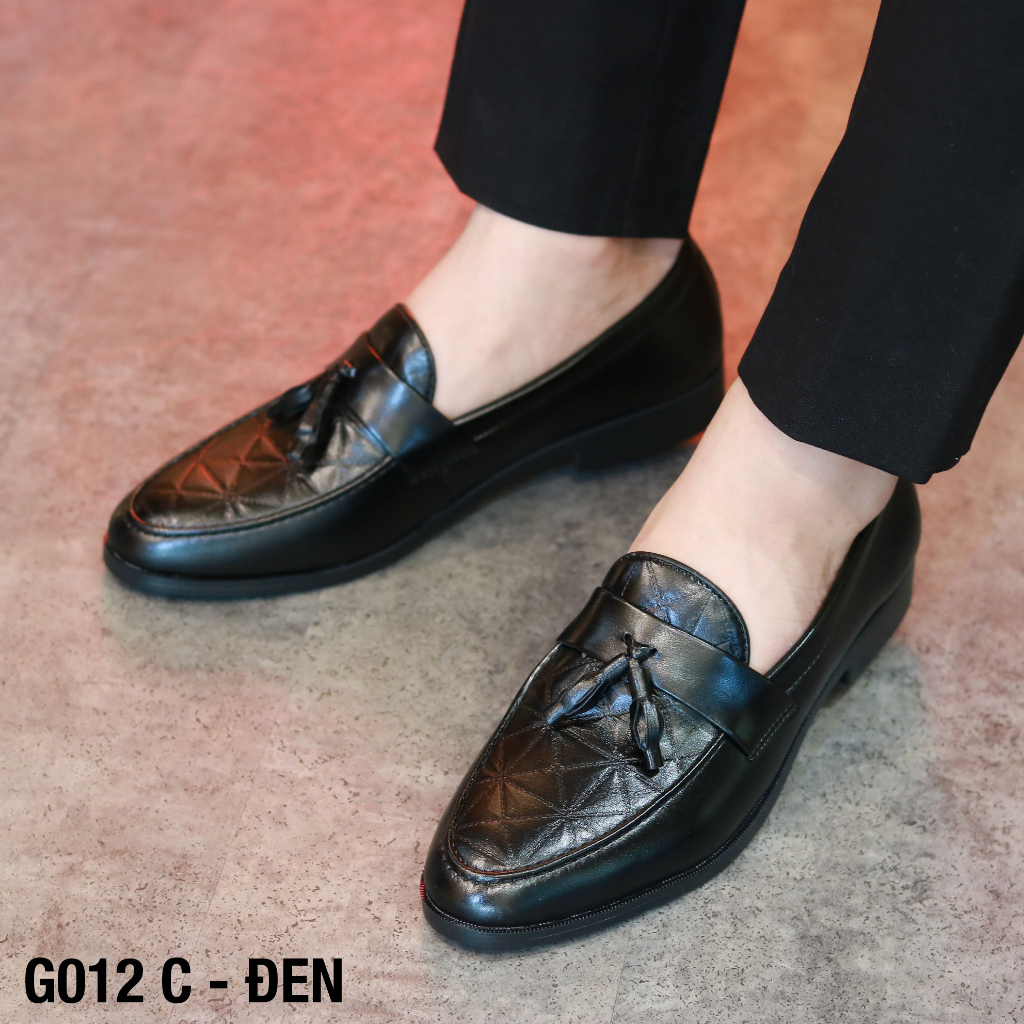Giày Lười Nam Công Sở, Giày Nam Công Sở Trẻ Trung Da Lì Dập Vân 3D Mã G012