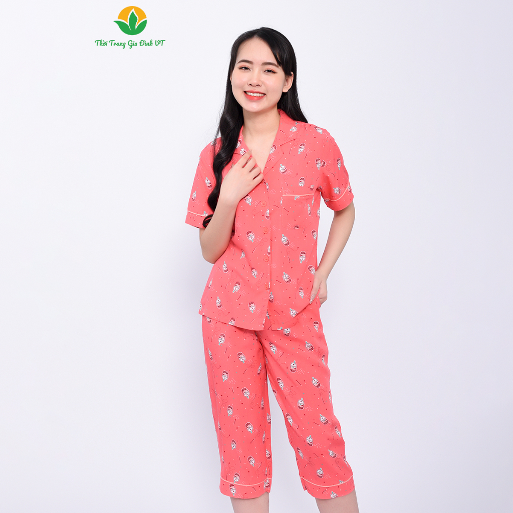 Bộ đồ pijama cho nữ mặc mùa hè Việt Thắng, quần lửng, áo cộc tay , chất lanh (tole)  -  B06.2316 FORM RỘNG