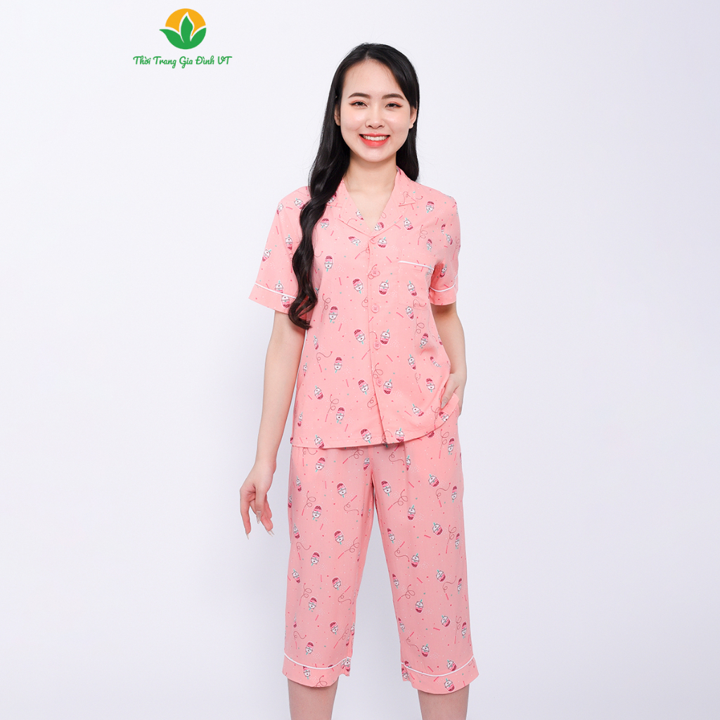 [Mã FATOP12 giảm 30K đơn 150K] Bộ pijama lanh nữ mùa hè Việt Thắng, quần lửng, áo cộc tay - B06.2316 FORM RỘNG