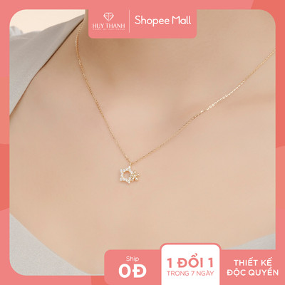Dây Chuyền Vàng Tây Thiết Kế Ngôi Sao Đính Đá CZ Cao Cấp Lấp Lánh DCPTB332 Huy Thanh Jewelry