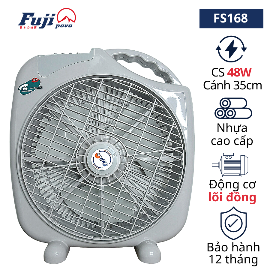 Quạt hộp, quạt tản Fuji FS168, 48W, chống đổ, 3 cánh 35cm, 3 mức gió gia dụng ANKOMI