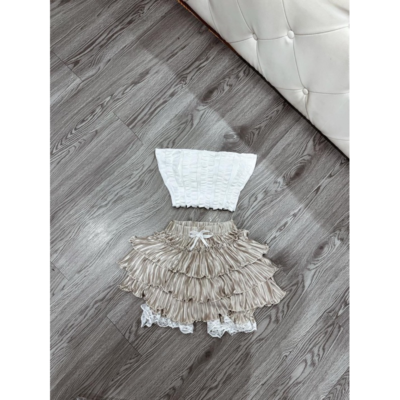 Set áo ống gân bèo phối chân váy bèo bèo