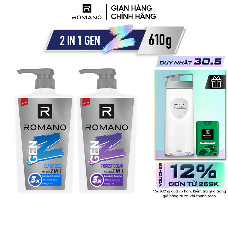 Tắm gội 2 trong 1 Gen Z hương Sea Breeze/ Forest Cedar 610g/ chai - 2 mùi hương có sẵn