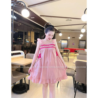 ĐẦM KIỂU BABYDOLL 2 DÂY CÁNH TIÊN NHÚNG NGỰC VIỀN HỒNG - LanLann