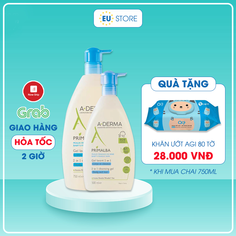 Sữa tắm gội cho bé sơ sinh Aderma 500ml & 750ml - Sữa tắm trẻ em dưỡng ẩm, giảm rôm sảy, v.iêm da cơ địa