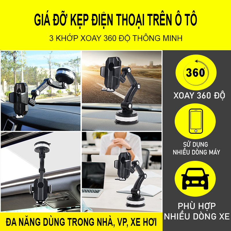 Giá Đỡ Điện Thoại Ô Tô Giá Đỡ Điện Thoại Ô Tô 360 Hút Chân Không Dòng Cao Cấp 3 Khớp Xoay Thông Minh Giúp Lái Xe An Toàn
