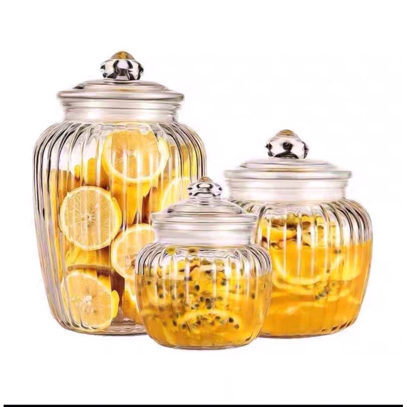 Bộ 3 hũ thủy tinh sọc mã 217( gồm 3 hũ: 2500ml-1250ml-650ml) dùng đựng đồ khô, ngâm cà, muối dưa, đựng gia vị