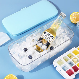 Khay làm đá kèm hộp có nắp đậy cao cấp , khay làm đá viên dung tích lớn bằng silicon có nắp đậy thông minh