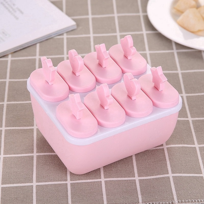 Khuôn Làm Kem 8 Que Tự Làm Ở Nhà Cho Bé , Khuôn Làm Kem Có Nắp Cute Dễ Thương