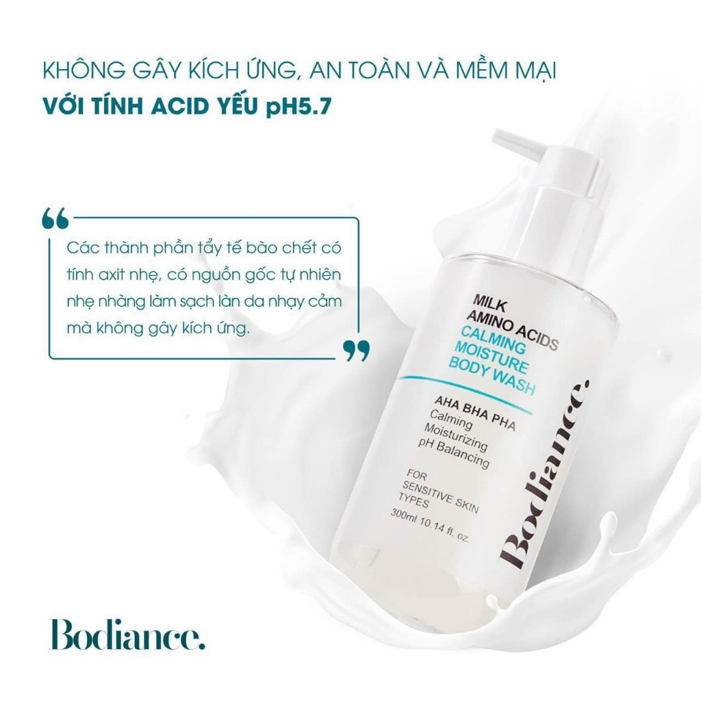 Sữa tắm trắng da dưỡng ẩm tẩy da chết Calming Body Wash Bodiance 300ml