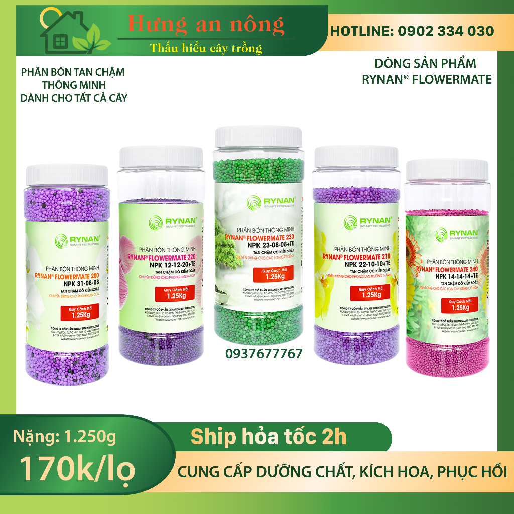 Phân Rynan tan chậm 1.25kg NPK dùng cho phong lan từ nhỏ đến trưởng thành ra hoa, cung cấp dưỡng chất 120 ngày