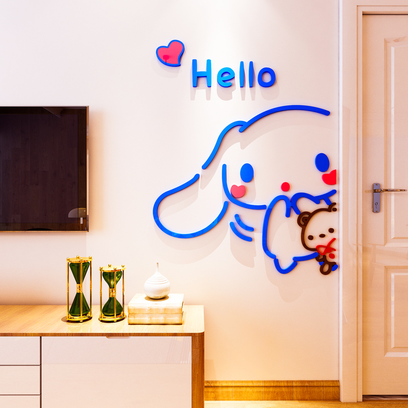 Tranh Mica 3d Dán Tường Hình Mèo, Gấu, Thỏ Hello Trang Trí Cửa Kính, Cửa Hàng, Quán Ăn, Salon, Nail